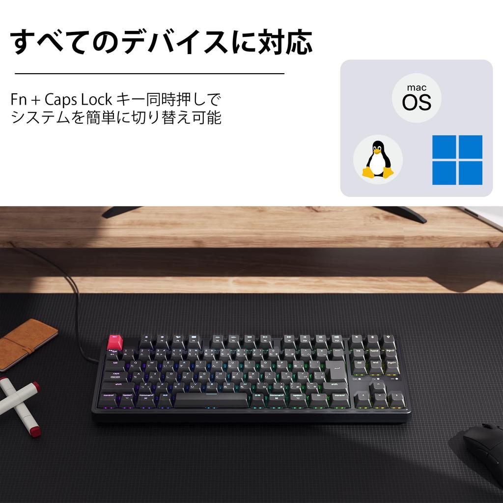 Keychron C3 Pro 8K RGB TKL JIS Layout QMK Wired Custom Mechanical Keyboard with LED Transparent Compatible with Windows and Brown Switches 80%