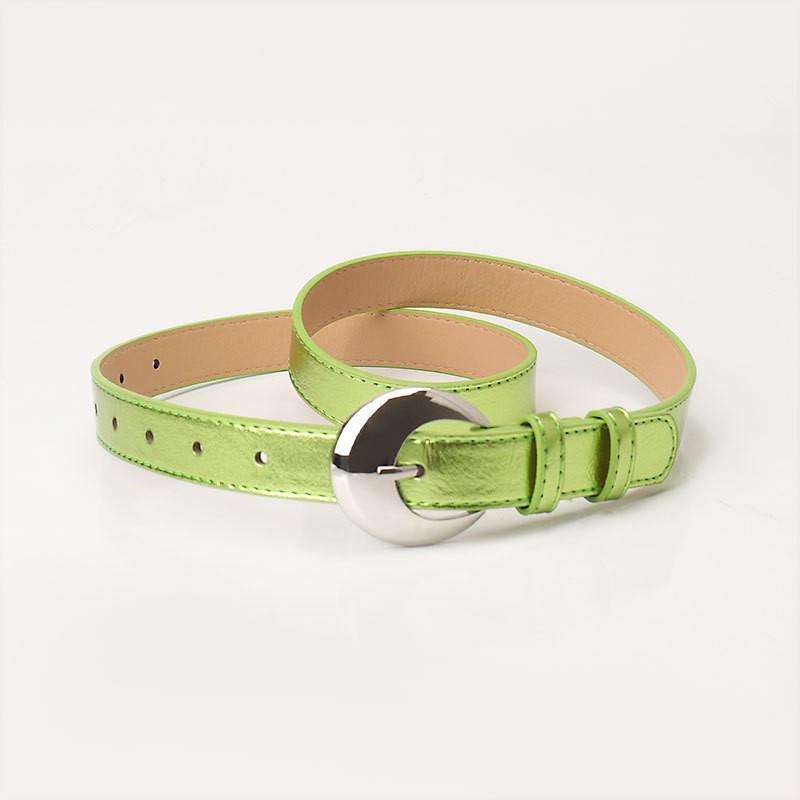 Womens PU Leather Belt With Round Alloy Pin Buckle Stylish Waistband Dresses Jeans Casual Outfits