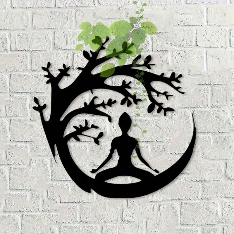 Metal Wall Art Yoga Tree with Meditating Figures Living Room Decor