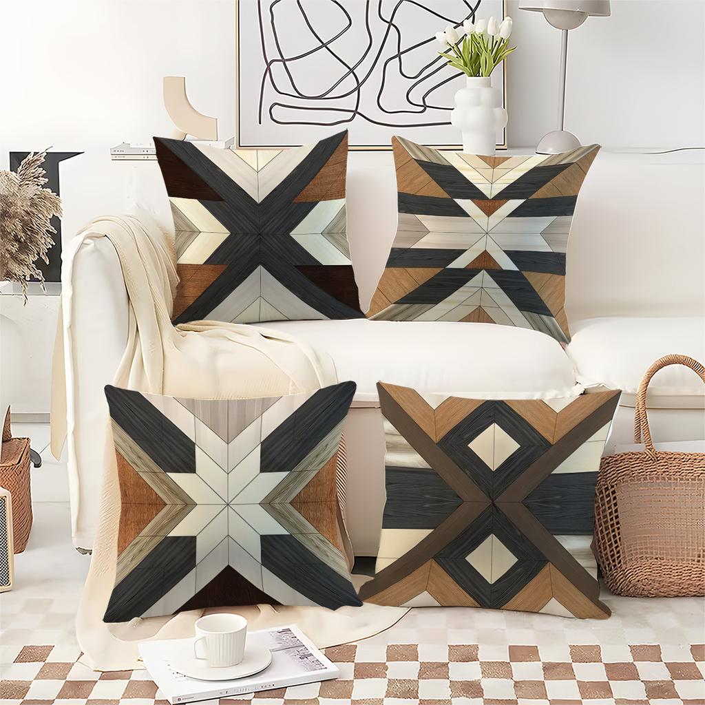 4pcs Modern Collage Patterns Digital Printing Pillow Cover Short Plush Suitable Living Rooms Bedrooms Sofas Throw Cushion Cover