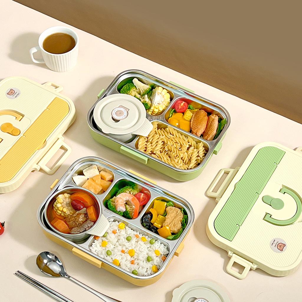 304 Edelstahl Bento Lunchbox 4/5 Fächer Große Kapazität Student Kinder Versiegelter Lebensmittelbehälter Set Mikrowellengeeignet