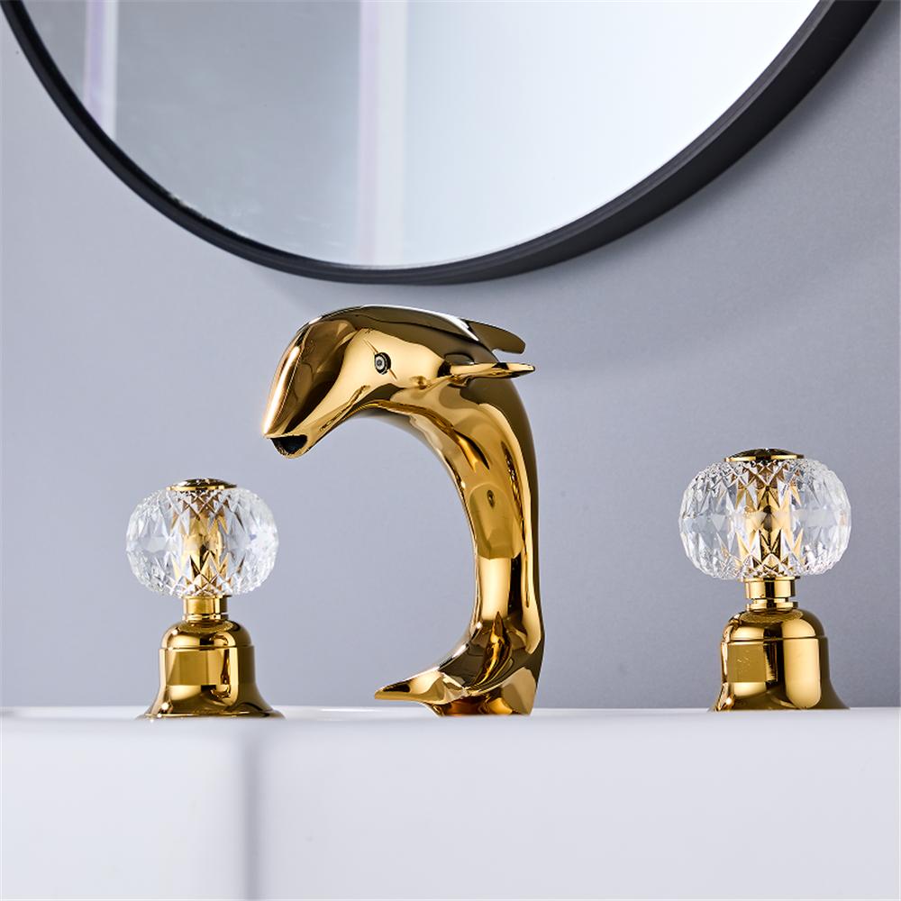 Tuqiu widespread Gold Basin faucet Dolphin Bathroom faucet Lavotory Tap luxury Basin Mixer Hot And Cold shower room sink Faucet