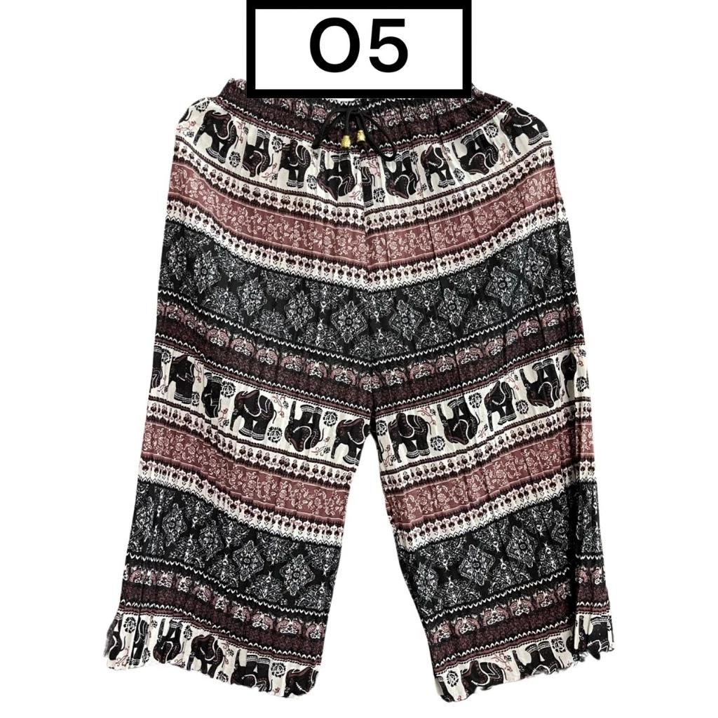 Elephant Cropped Pants Adjustable Elastic Waistband Strap Unisex Women Men Print Thailand Casual Streetwear Beach Summer Boho Bohemian Retro Vintage