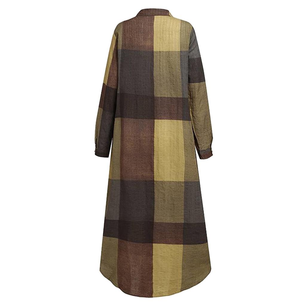 Fashion Womens Casual Loose Sexy Long Sleeve Pocket Button Shirt Print Dress