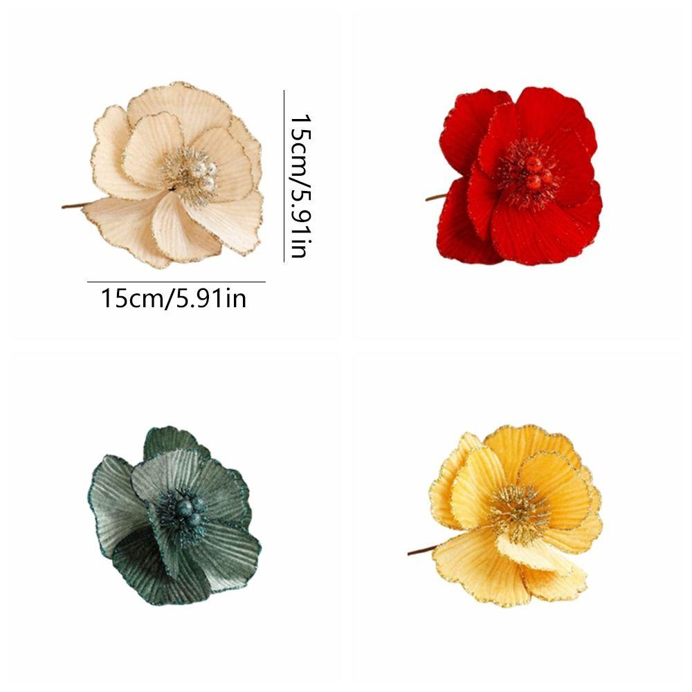 Large Glitter Artificial Christmas Flowers DIY Fake Flower Xmas Tree Ornament for Home New Year Decoration Sequin Flower Navidad