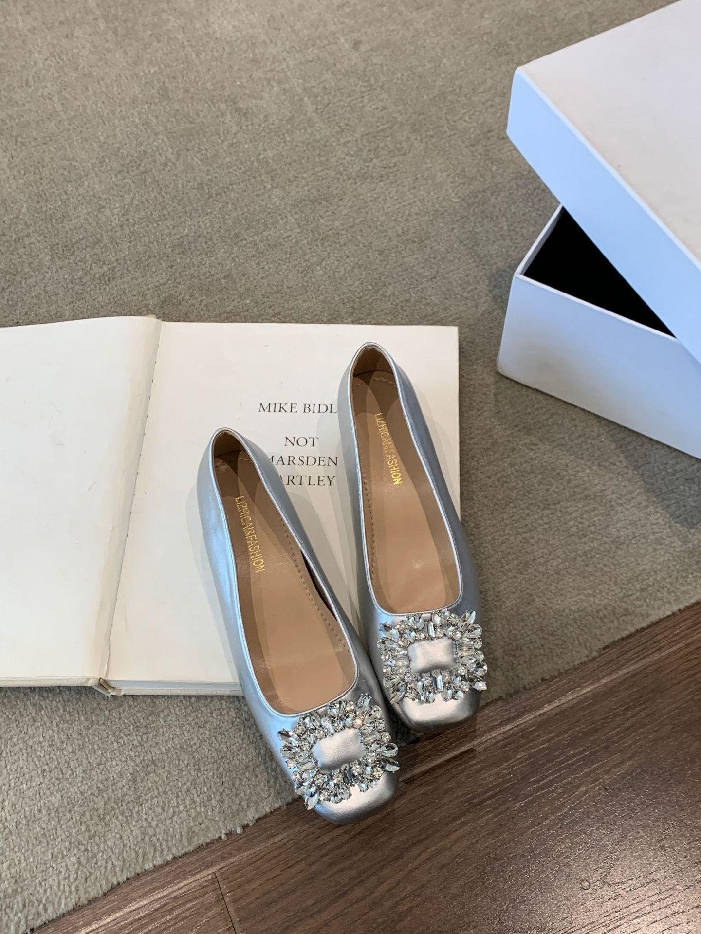 

632-1~ Inner height increase~ French rhinestone square head Mary Jane single shoes women s shoes 2025 new models 39 срібний
