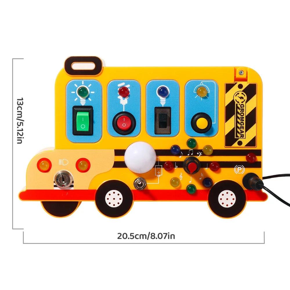 Busy Board Sensory Montessori Toys LED Light Switches Sounds Busy Board Bus Early Education Toy for Children Interactive Game
