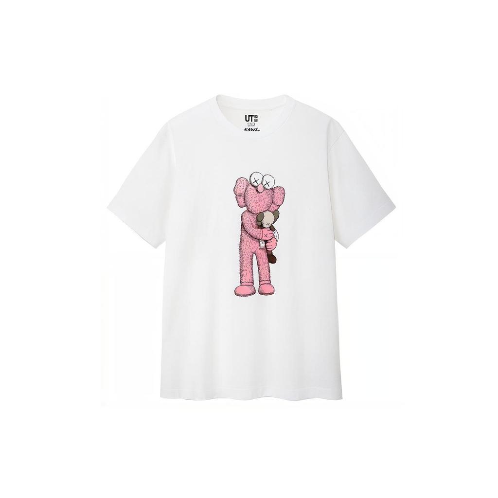 Uniqlo T-shirt a maniche corte con stampa bambola rosa collaborazione Kaws Unisex Top Bianco UQ422017000