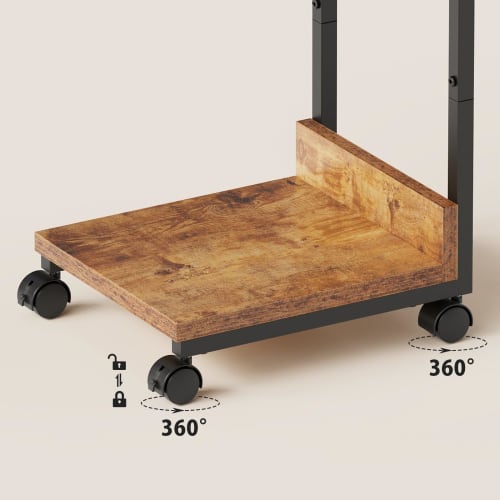 YeTom Side Table with Casters, Movable Bedside Table, Side Wagon, L-Shaped Table, 37cm Wide x 26cm Deep x 53cm High (with Casters), Vintage