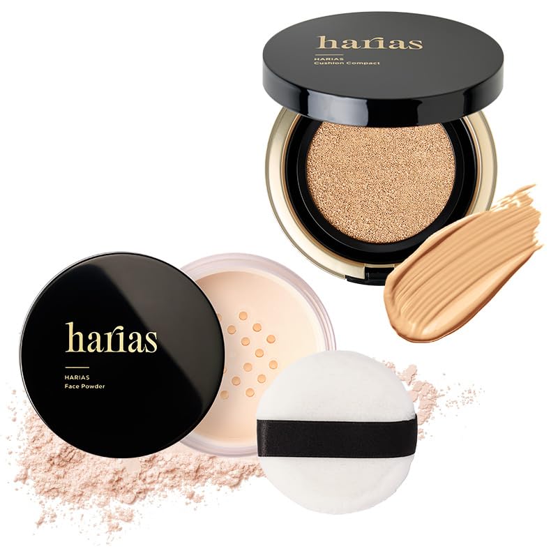 HARIAS Makeup Cushion Foundation Face and Popular Skincare (Official) 2-Piece Set (Neutral), Powder, Serum. All-in-One SPF50+ Powder.