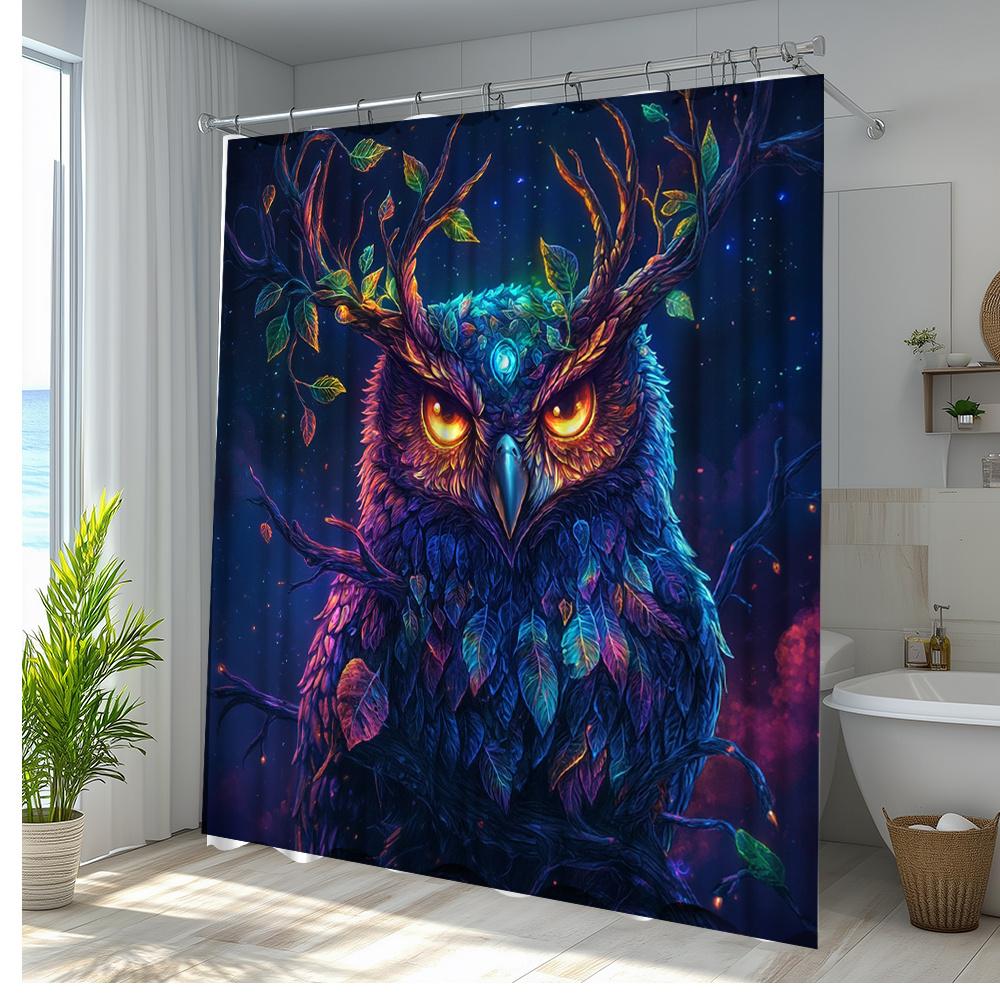 1pc Colorful Owl Shower Curtain, Stunning Nature Design for Stylish Bathroom Decoration, Soft Polyester Fabric, Complements Any