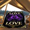 1pc Purple Flowers Love Throw Blanket Polyester Fiber, Lightweight Flannel, Soft & Warm, All Season Use for Outdoor, Camping