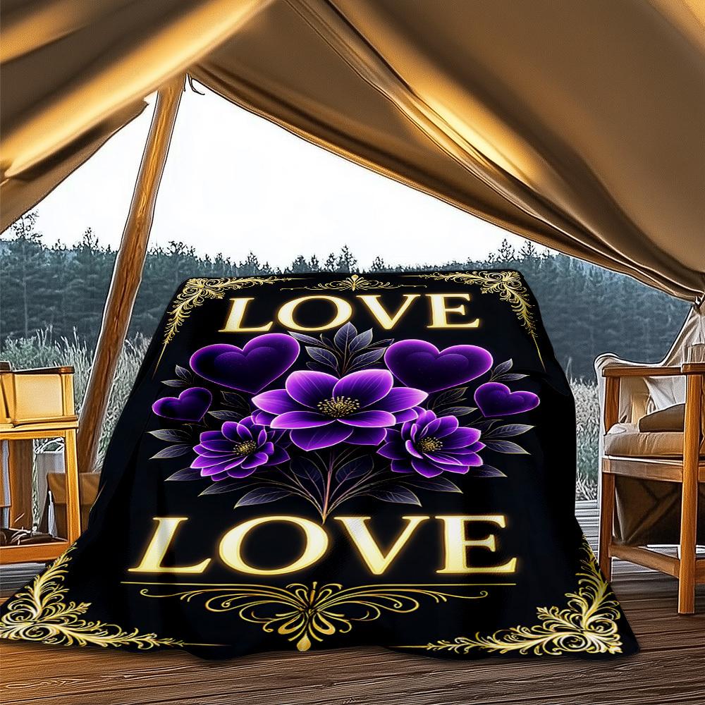 

1pc Purple Flowers Love Outdoor Blanket - Lightweight Flannel Throw For Travel, Camping, Livingroom, Couch, Chair yy251114218 75x90cm