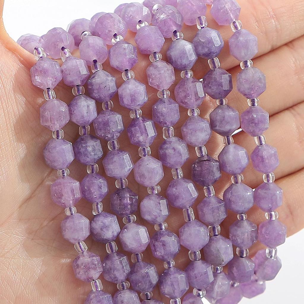 Faceted Natural Stone Spacer Beads, 8/10mm 15” Strand Loose Beads for DIY Jewelry