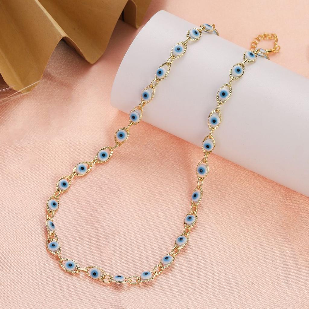 Collana Blu Occhio di Allah Turco da Donna Moda Colore Oro Acciaio Inossidabile Collane Smalto Perline Gioielli Regalo