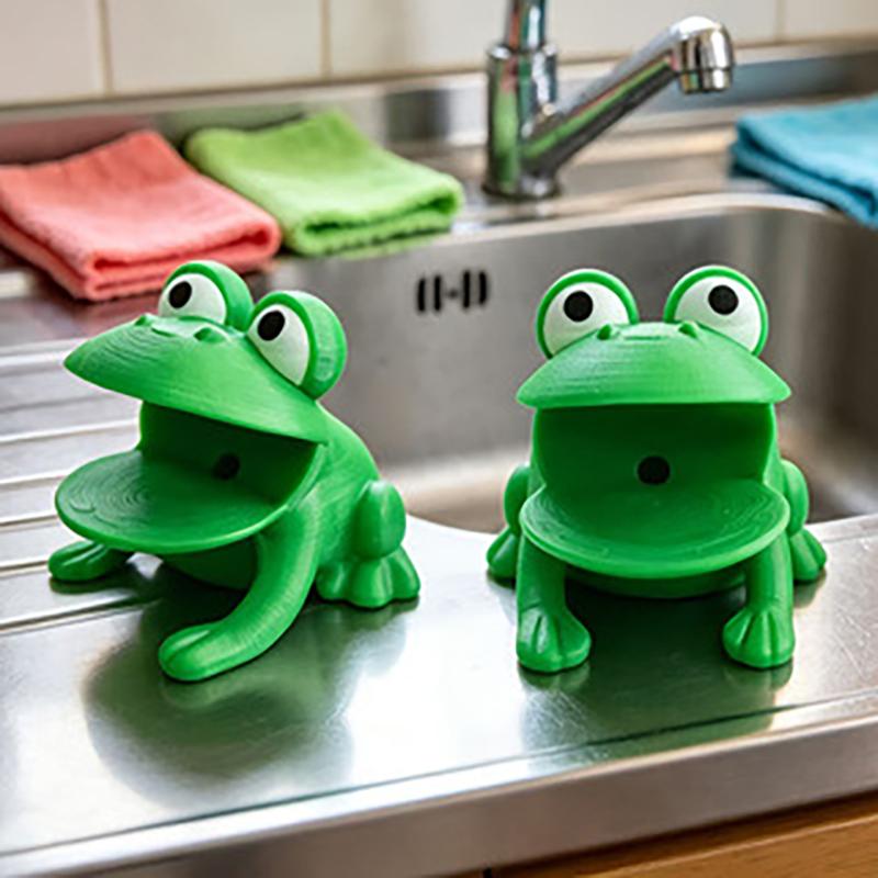 Cute Frog Shaped Sponge Holder with Drainage Kitchen Sink Sponge and Dish Brush Storage Rack Countertop Organizer