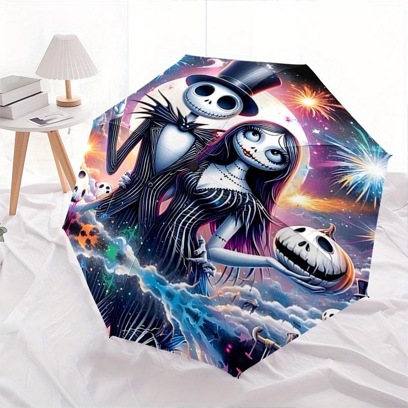 1 Auto Open Jack Skellington, Sally Themed Colorful 8-rib Portable Umbrella for Men and Women, A Compact Commuting Companion Suitable for Da