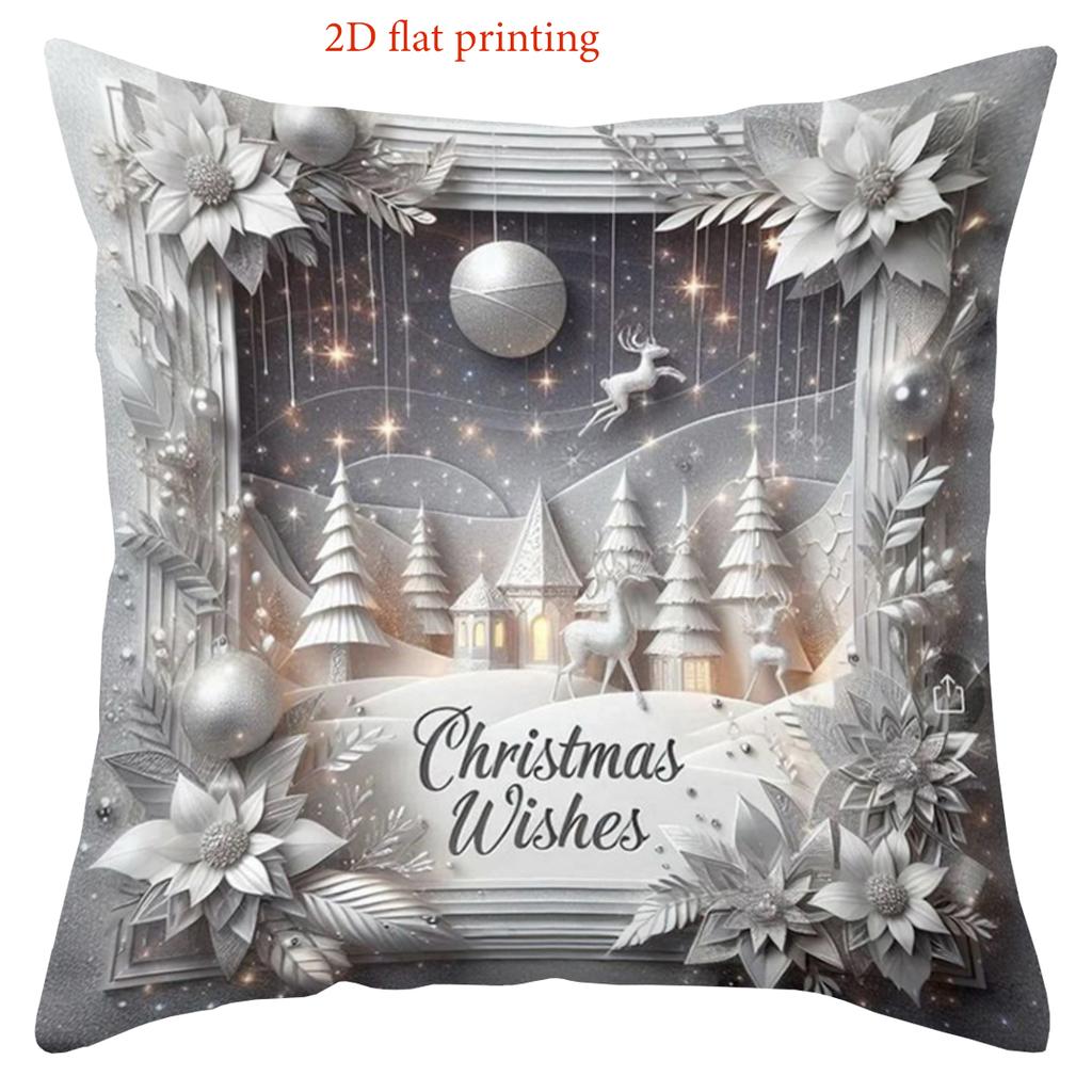 1 Pieces Christmas 2D Flat Printing Pillow With Holiday Scene Polyester pillowcase, sofa decorative cushion cov Headboard Pillow