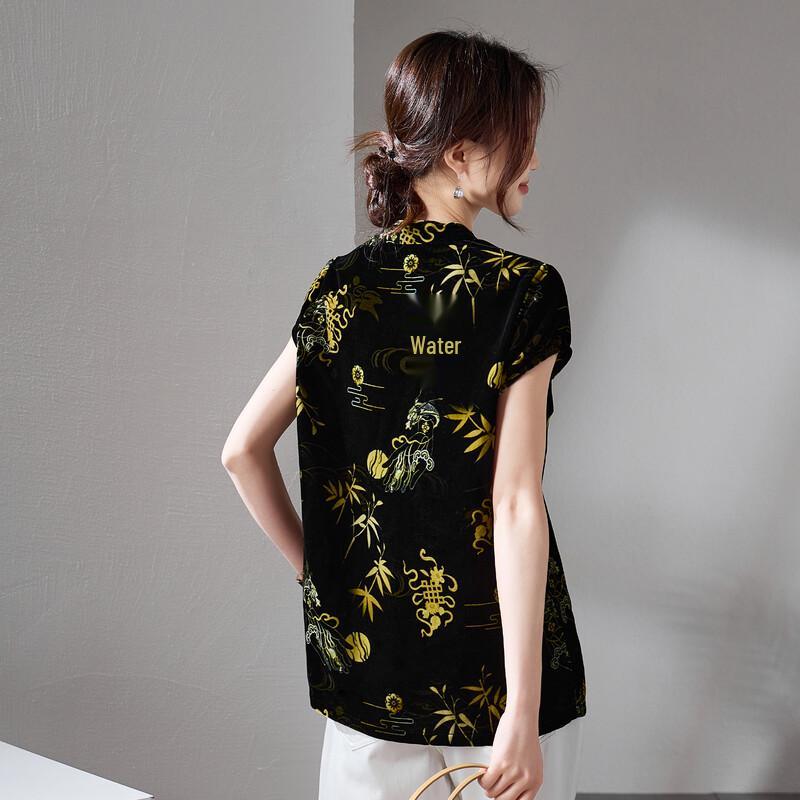 SOFSIL Women's New Chinese Style Printed Short Sleeve Blouse
