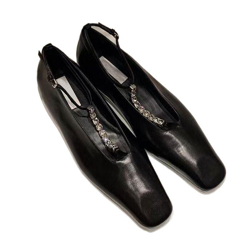 Women Flats Spring Autumn Diamond Pu Leather Mule Slip On Women Vintage Square Toe Flats Simple Style Daily Shoes Lady Shoes