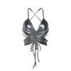 Glossy Punk Butterfly Vest Sleeveless Neck Halter Top Personality Y2K Slim Crop Tops  Female Girl