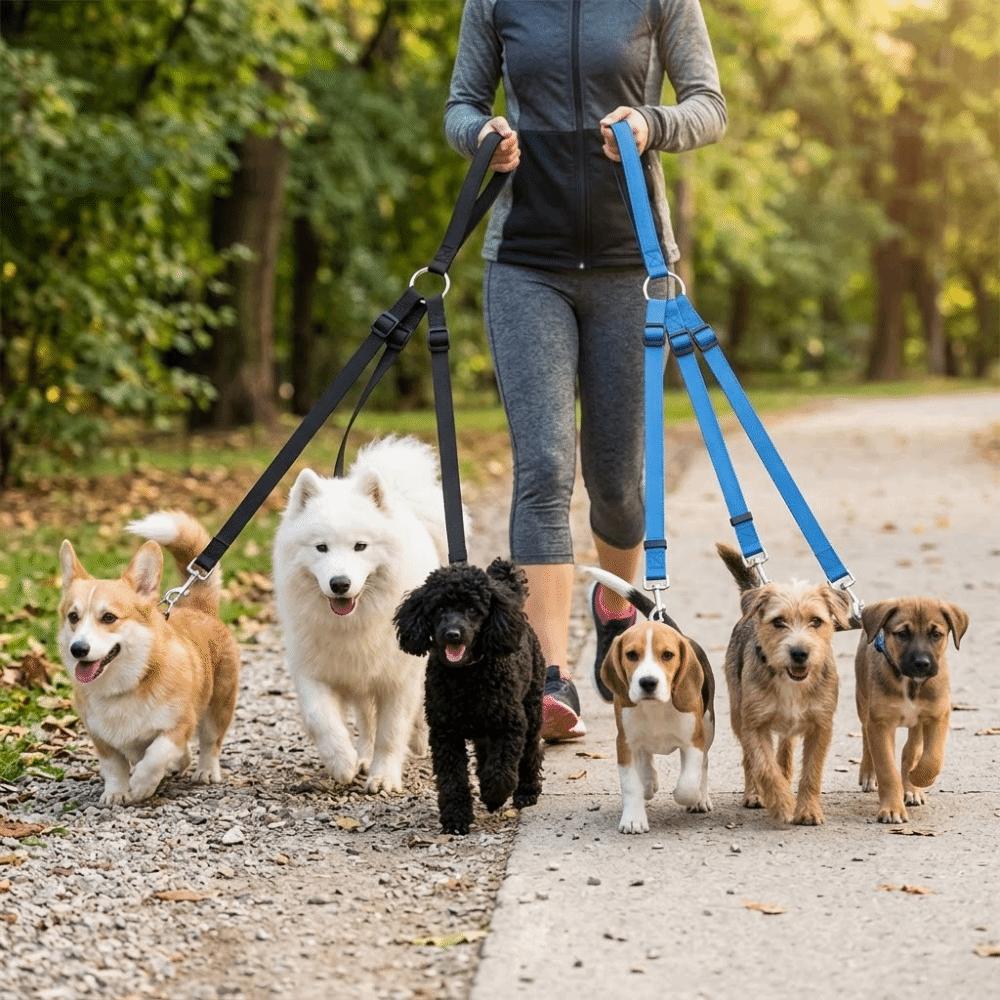 

Nylon Fabric Three Way Dog Leash Strong Stitching Dog Split Leash Dog Triple Leash Daily Walking синий