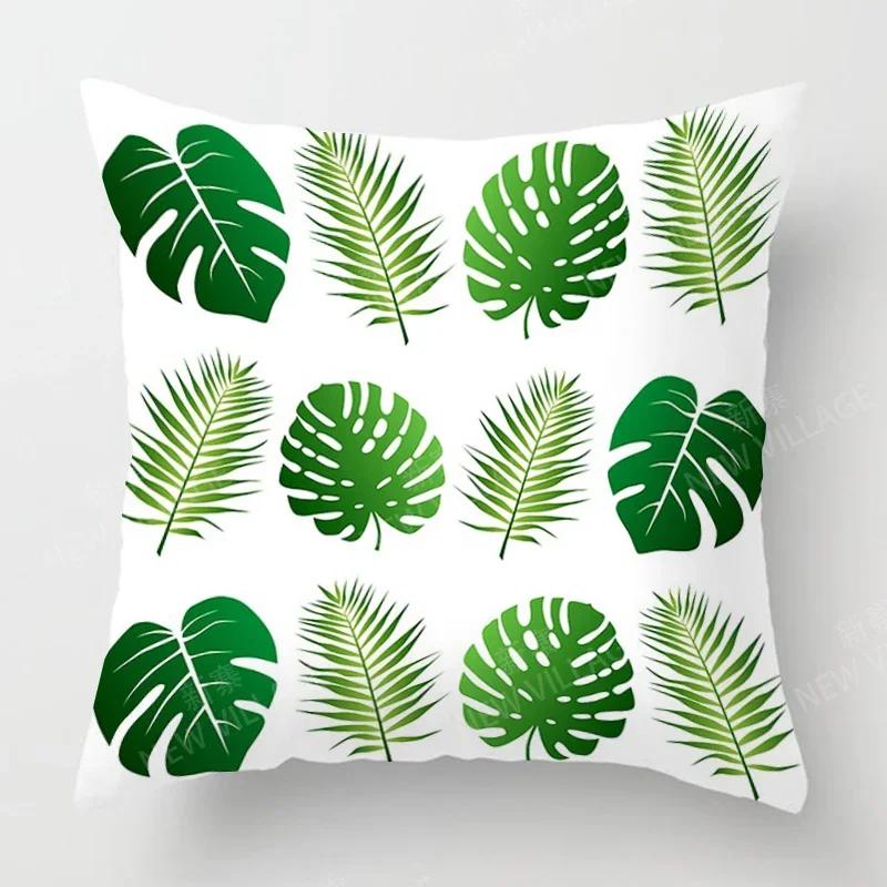 Nordic Fall Home Decor Autumn Throw Pillow Case Sofa Cushion Cover Modern Leaf Plant Green