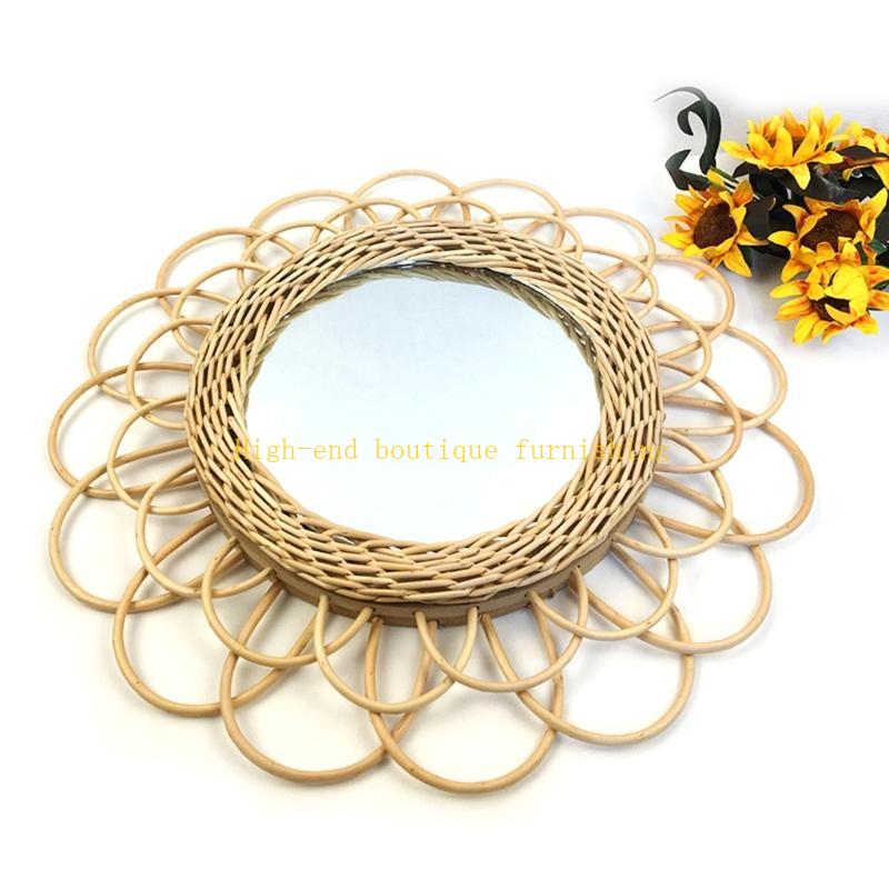  Natural Rattan Innovative Art Decorative Makeup Mirror Dressing Living Room Bathroom Wall Hanging Craft
