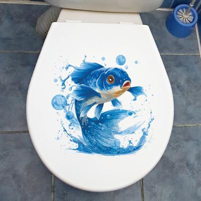 Adesivi Decorativi Creativi e Vivaci per Sfondo Bagno con Carpa Blu