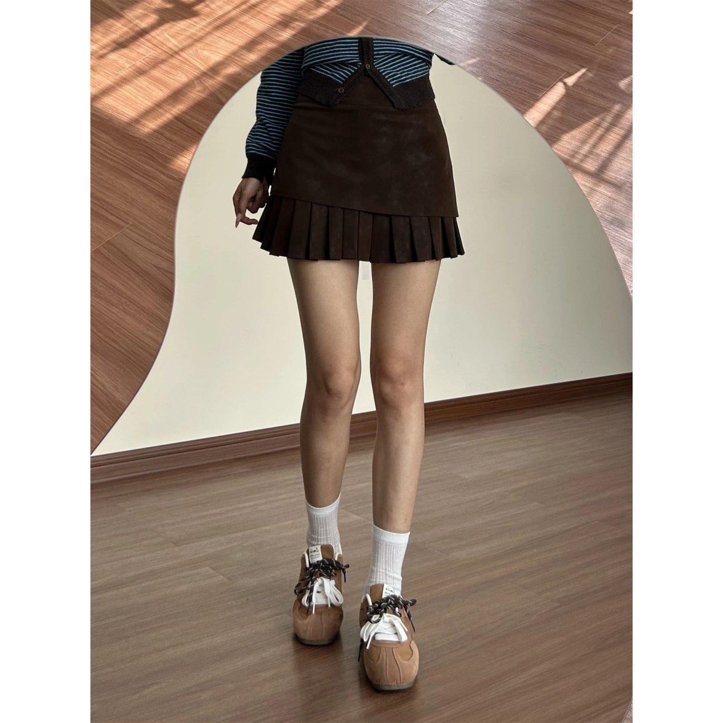 Тонкая Кожаная Замшевая Плиссированная Юбка для Женщин - Весна/Осень XL