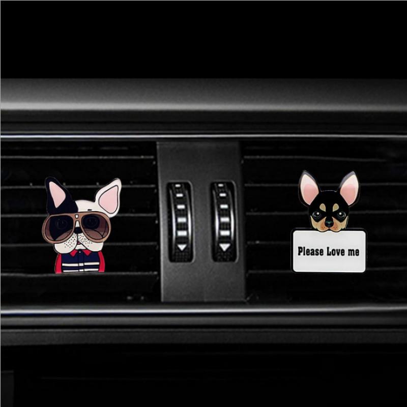 Bonito cão estilo acrílico purificador de ar condicionado saída de ventilação decoração perfume clipe fragrância interior do carro cheiro