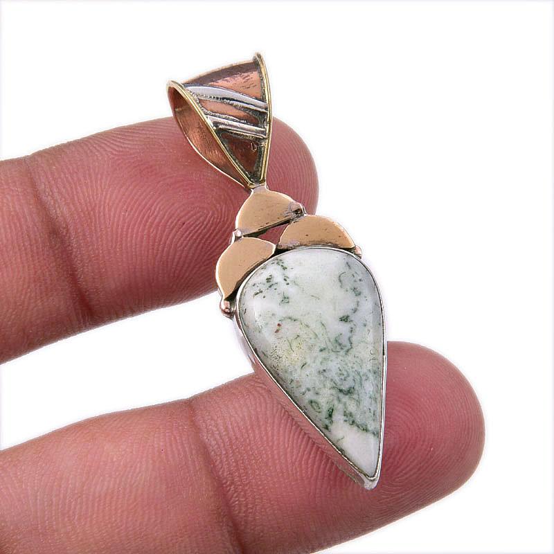 

Natural Green Dendrite Opal 925 Sterling Silver Gift TwoTone Pendant 1.75 c2A84
