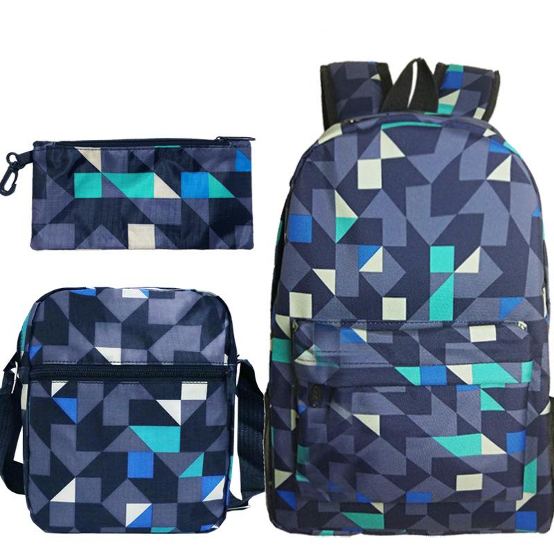 Backpack set, heat transfer student schoolbag, Oxford cloth backpack + shoulder bag + pencil case three-piece set