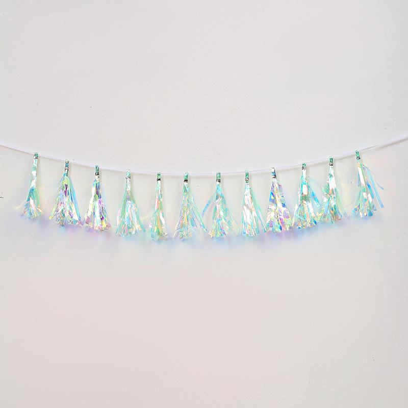 Handmade DIY Colorful Tassel Strands with Aluminum Foil Pull Flowers - 12/Pack for Birthday Decoration