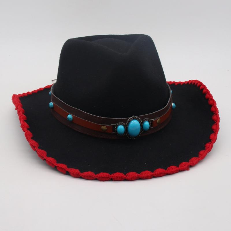 Fashion And Simple Ethnic Style Jazz Hat Men'S And Women'S Hat Cross-Border Wholesale Cowboy Hat Tibetan Vacation Hemming Top Hat