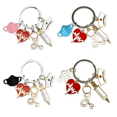Doctor Theme Keychain Decoration with Healthcare Pendants, Alloy Split Ring Accessory for Keys, Bags and Daily Work Carry