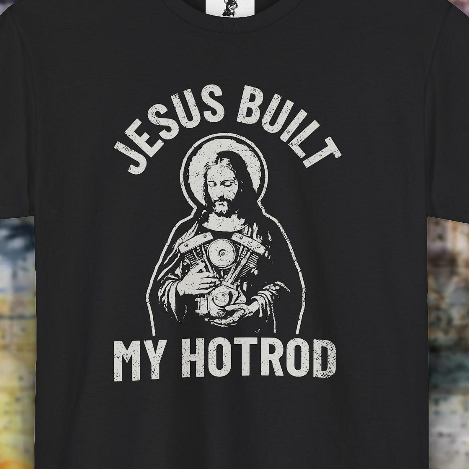 Jesus Built My Hotrod T-shirt: Retro black Graphic tee 2XL