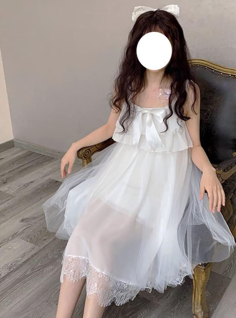 White Lace Dress Lolita Wedding Clothes Cosplay Costume White Empire Knee Length Sleeveless Dress [Lady Lazy] A-Line After-Party Women's (L)