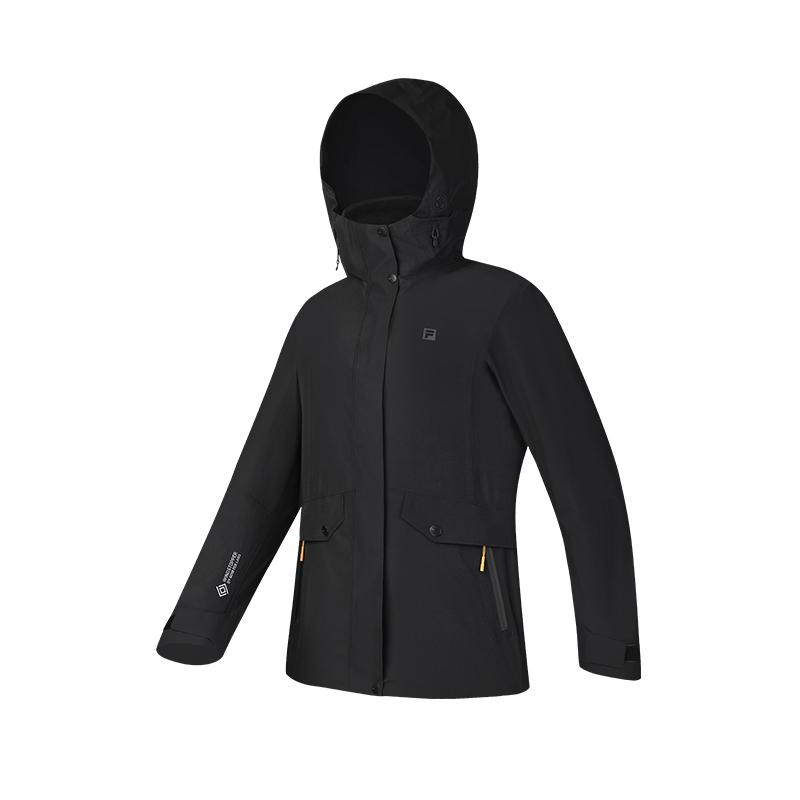 Fila Warm Versatile Hooded Jacket Two-Piece Set Women Tops Deep-Black A11W517706FBK