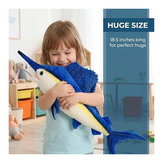 ZHONGXIN MADE Simulation Swordfish Plush Toy 18.5 Inch Realistic Swordfish Deep Sea Animal Plush Figure Super Soft Stuffed Animal Gift for Kids