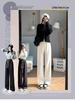 Women's High-Waisted Black Fleece-Lined Floor-Length Pants - 145cm, Straight-Leg/Narrow/Wide-Leg, Autumn/Winter, Petite 150