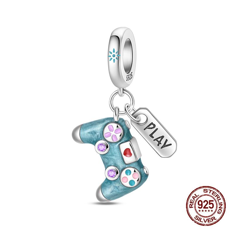 Fit Original Copper Charms Beads Game Console Headphones Pink Charms For Women Fine Diy Birthday Jewelry Gifts