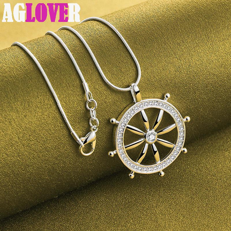 925 Sterling Silver AAA Zircon Round Pendant Necklace Jewelry