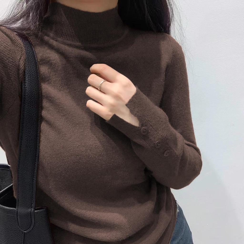 2025 Herbst/Winter Damen Vielseitiger Schlankmachender Halbhoher Rollkragen Wollstrick-Pullover