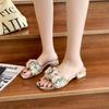 Fashion Slippers for Women 2025 New Summer Rhinestone Thick Heel Sandals for Women Fashion Flat Bottom for Women Outside Sandals