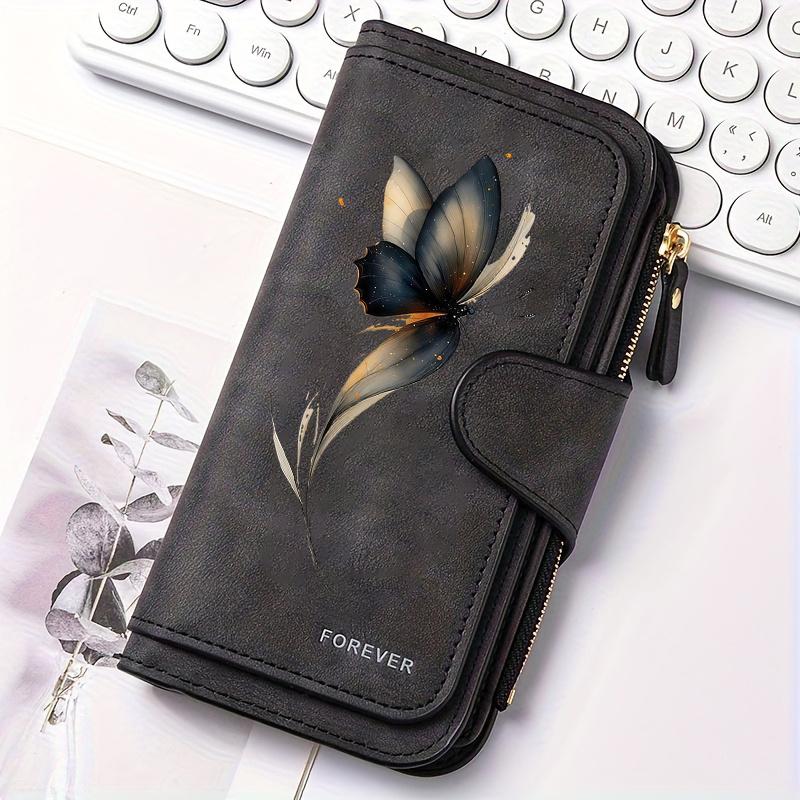 Butterfly Pattern Women's Long Wallet Multi - functional Snap Button Coin Purse Cat Lover Gift Daily Commute Outdoor Travel Home Use Model 0110PYT