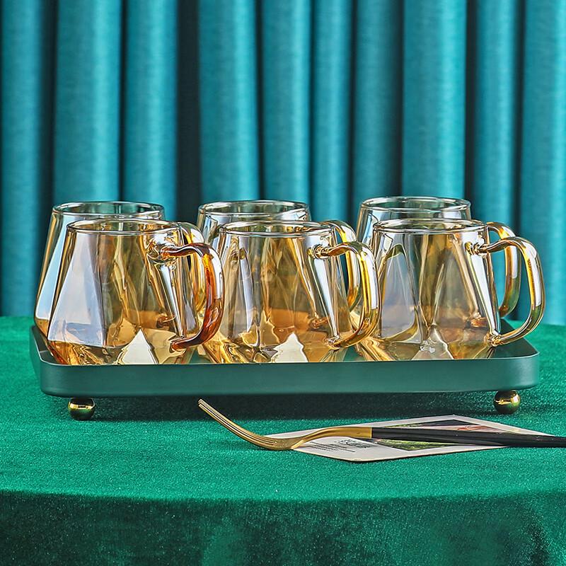 Light Luxury Amber Glass Cup Set with Tray