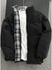 Men's Black Plaid Patchwork Cotton Puffer Jacket - Autumn/Winter Stand Collar Outerwear by American Trendy Brand