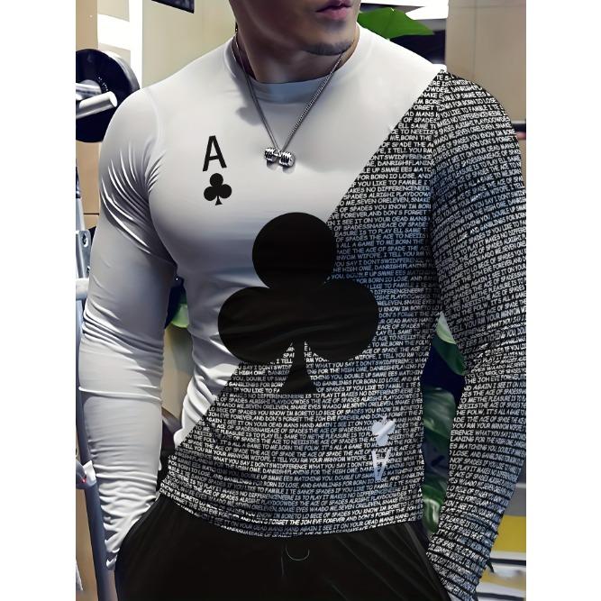 

Весенне-осенние футболки с круглым вырезом и 3D-принтом игральных карт, модные повседневные мужские футболки с длинным рукавом 5XL