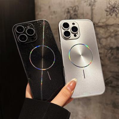 For IPhone 16 Promax Ice Crystal Sparkling Powder Phone Case for Apple 15 All Inclusive Anti Drop Magnetic Simple Protective Cover
